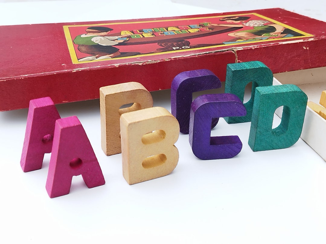 Block Lettering 1930s Wood Alphabet Letters Cutout Letterpress Blocks Vintage Toy Letter Game ...