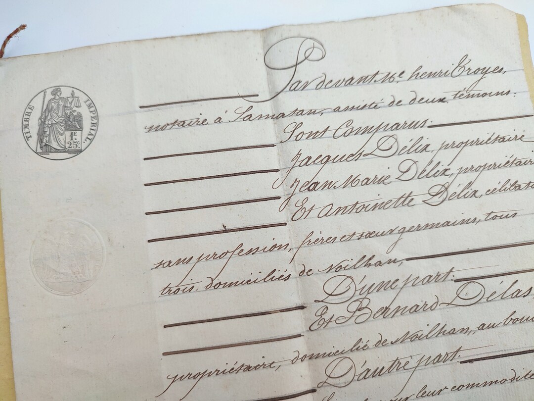 Antique French Legal Document Manuscript Hand Written 1861 4 Pages of ...