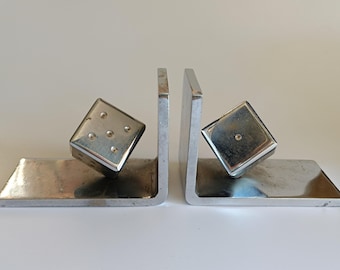 Vintage Metal Dice Mid Century Modern Book Ends Shelf Tidy