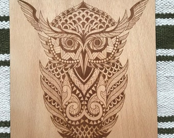 HOO HOO wooden  engraved owl decoration