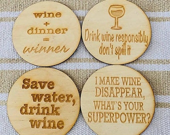 Wooden engraved wine coasters