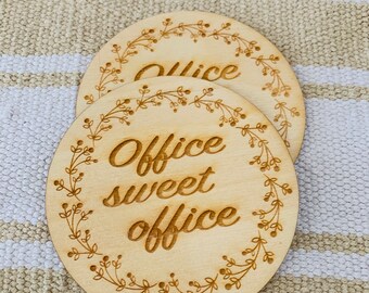 Wooden engraved office coasters