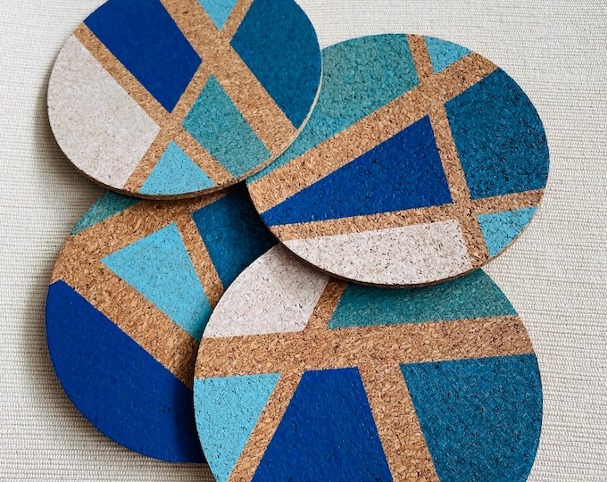 Cork coasters - blue palette