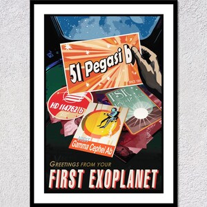 Explore 51 Pegasi b – Retro Futuristic Space Poster – Exoplanet Art Reprint – Vintage NASA Concept Print