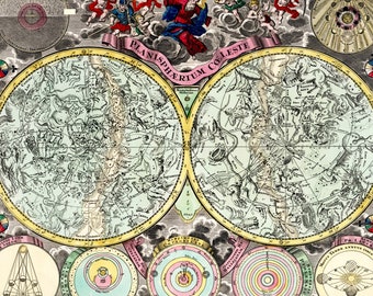 Celestial Star Map | 1835 Planisphere Céleste | Antique Constellation Chart | Astronomy Wall Art