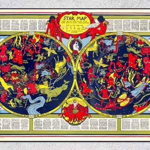 Sternzeichen Sternenkarte - 1825 Antike Himmelskarte - Vintage Astrologie Druck - Konstellations-Wandkunst