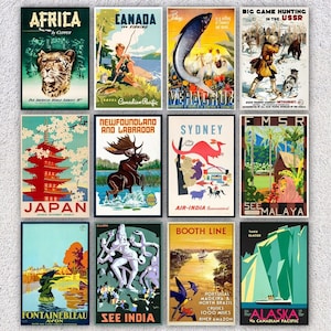 Conjunto de reprodução de cartões postais de viagem exóticos | 12 cartões de pôster vintage | Coleção de turismo retrô