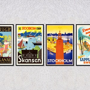 Retro Swedish Posters – Sweden Vintage Art Prints – Classic Travel & Advertising – Set of 4