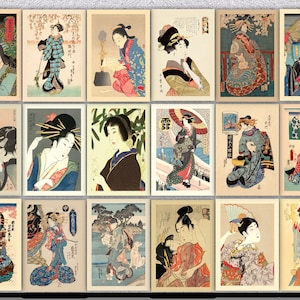 Cartoline d'arte di donne giapponesi / Set di 18 stampe in stile Ukiyo-e / Collezione vintage giapponese