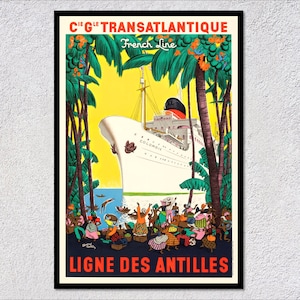Crucero transatlántico Ligne Des Antilles - Cartel de viaje vintage - Carteles y publicidad