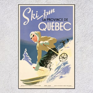 Affiche vintage de ski de voyage au Québec – Impression de sports d'hiver rétro – Décoration murale classique : tourisme Canada