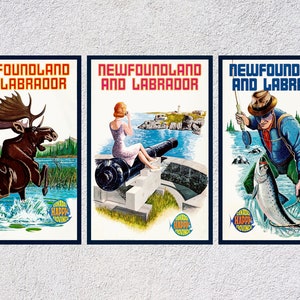 Poster di viaggio vintage per Terranova e Labrador – Stampe turistiche canadesi – Arte retrò Canada – Set di 3