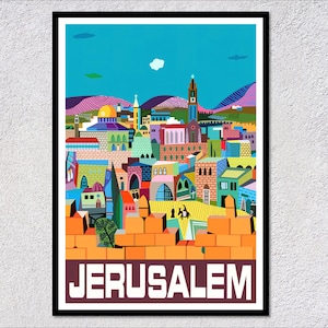 Póster de viaje de Jerusalén vintage, impresión turística retro de Israel, arte clásico de la ciudad santa, decoración histórica