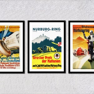 Vintage Nürburgring Racing Poster Reproduction Set | Retro German Auto Prints | Classic Race Art