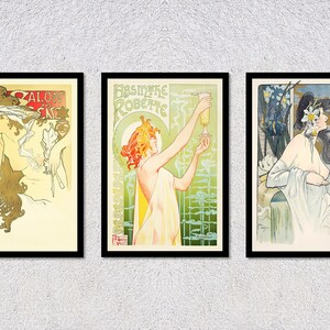 Design pubblicitari francesi – Set di annunci pubblicitari francesi d'epoca – Poster di donne francesi classiche (set di 3)