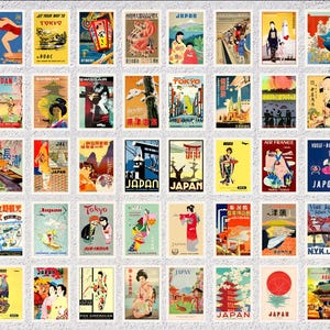 Juego de 50 postales de viaje japonesas / Reimpresiones de inspiración vintage japonesa / Paquete de tarjetas decorativas