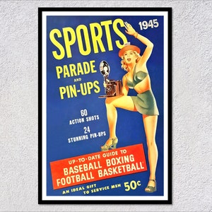 1945 Vintage Pin-Up Girl Poster | Retro Sports Magazine Cover Reprint | Classic Wall Art Print