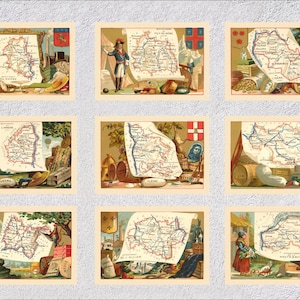 Vintage Auvergne-Rhône-Alpes Map Set | Antique Regional Postcards | Historic French Print Pack
