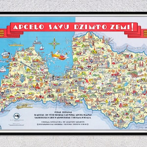 Historische Landkarte von Lettland (1930er Jahre) – Alte lettische Reisekarte, baltische Kunst