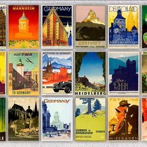 Set of 12 Vintage Travel Postcards Vintage Travel Ads 4 X 6 or 10 X 15 Cm 5  X 7 or 12.5 X 17.5 Cm 