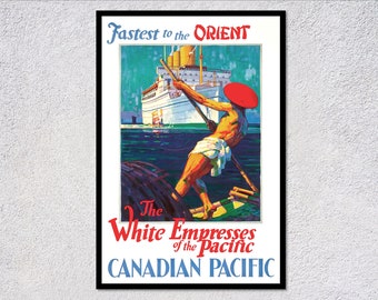 Ocean Travel Art | Ship and Worker Scene for nautical room decor