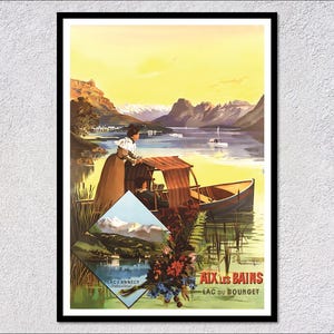 Aix les Bains Travel Poster Reproduction | Vintage France Lake Print | Lac du Bourget Wall Art