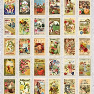 Conjunto de 30 cartões postais de catálogo de sementes restaurados | Impressões de anúncios de jardim vintage | Pacote de decoração botânica