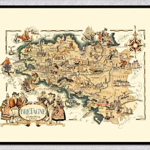 Bretagne Beauty: Mappa illustrata della Francia – Poster vintage per arte murale e arredamento