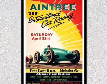 Aintree UK Rally Poster | Vintage British Car Racing Wall Art