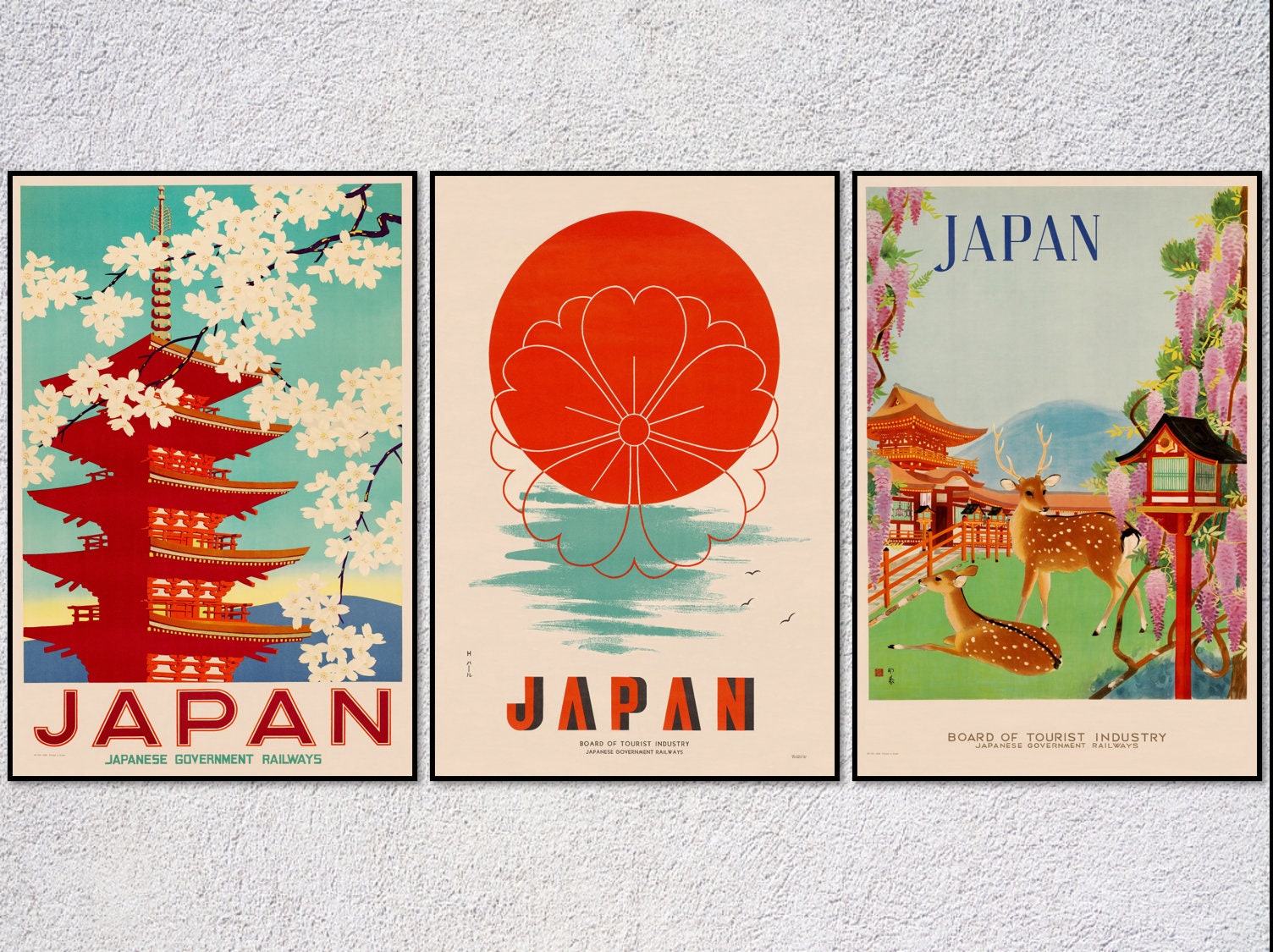 Affiches de voyage vintage Japon Annonces de voyage japonaises Affiche de  voyage de style rétro Lot de 3 -  France