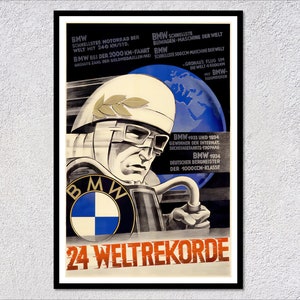Riproduzione di poster del record di velocità motociclistico degli anni '30 / Stampa di corse tedesche / Arte murale di motociclisti storici