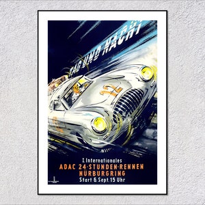 1950s Night Racing Poster Reproduction | Vintage German Car Illustration | Retro Endurance Print