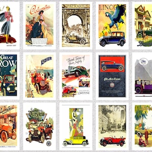 Reproducciones de anuncios de coches clásicos / 30 tarjetas de pósteres de coches antiguos / Paquete de impresiones de automóviles antiguos