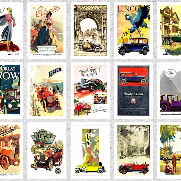 Publicités de voitures - Annonces de voitures anciennes - 30 cartes uniques - Automobile vintage - 10 x 15 cm ou 13 x 18 cm (5 x 7 po.)