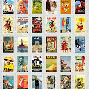 Set of 30 Vintage World Travel Postcards | Global Tourism Poster Pack | Retro Country Decor Cards