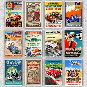 12er Set Vintage Racing Postkarten | Restaurierte Motorsport Drucke | Historische Kundgebung Kunstreproduktion