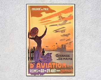 Grande Semaine d&#39;Aviation - Reims Vintage Poster | Aviation print | Flying Machines