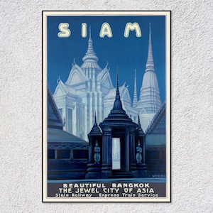 Thai & Siamese Travel Poster – Vintage Thailand Print – Romantic Tourism Art – Retro Southeast Asia Decor