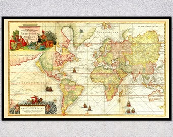 Mundo Nautical Map (ca. 1725) | Gerard van Keulen | Antique World Map Wall Art