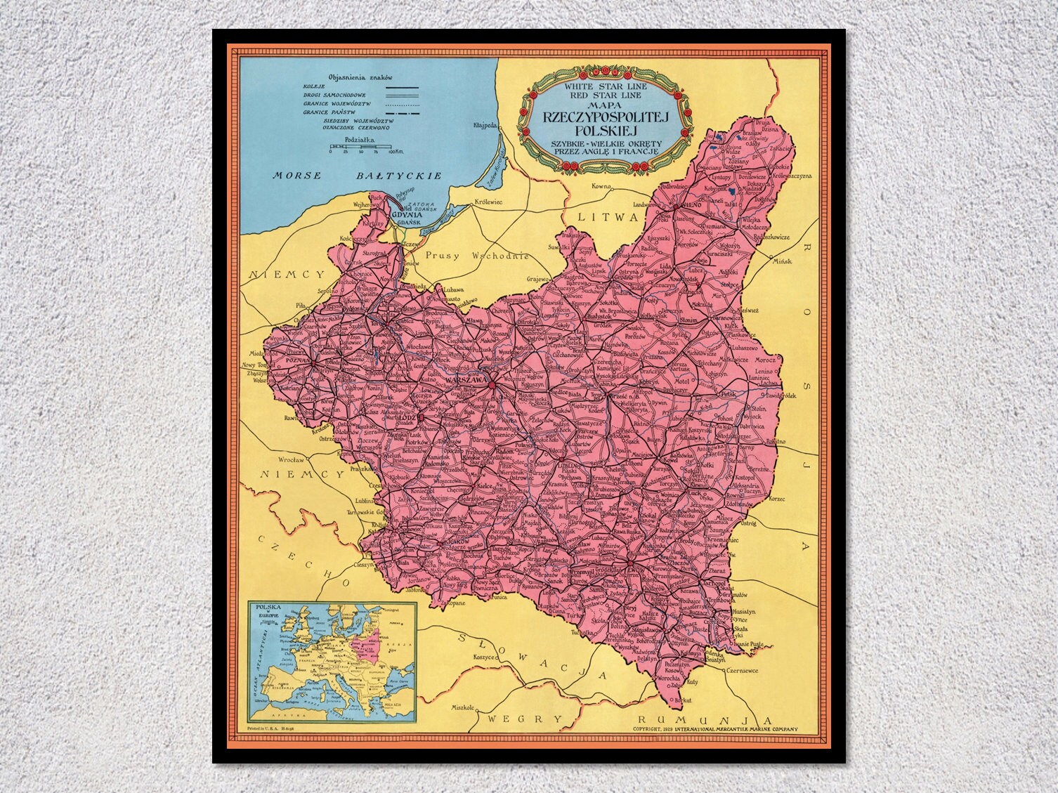 Poland Vintage Political Map Artwork Historical Regional Cartography 