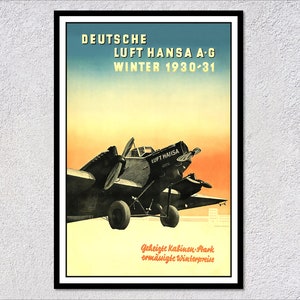 1930 Lufthansa | Airlines German | Aviation poster | Flying Machines | Reprint