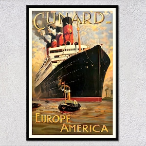 Cunard - Europa América - Cartel de crucero vintage - Pósteres y publicidad