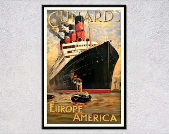 Cunard - Europe America  - Vintage Cruise Poster - Posters & Advertising