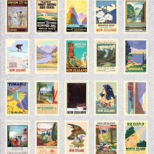 Conjunto de postales de Nueva Zelanda n.º 2 / Reimpresión de póster de viaje retro / Arte turístico vintage / Paquete de paisajes de kiwi