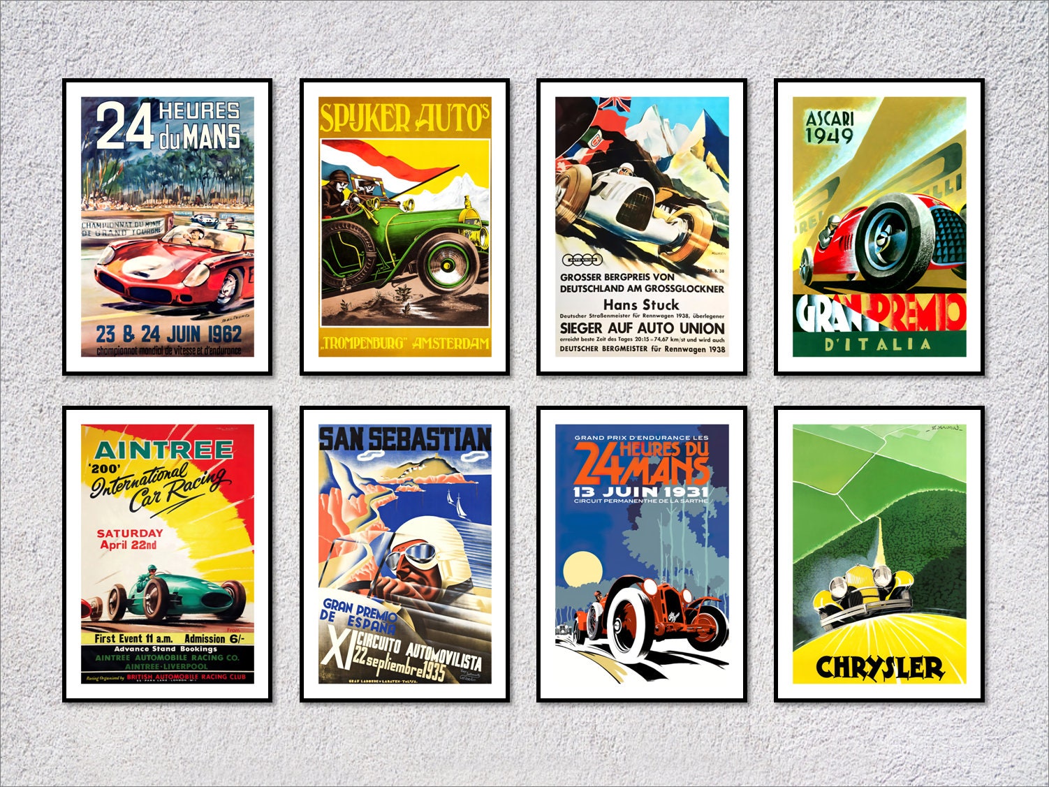 Rectangular Racing Posters Set of 8 Grand Tour Racing Posters | Vintage Speed Reproduction ...