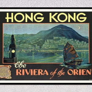 HONG KONG vintage travel poster, 1930 | Riviera of the Orient | Promotional Advertising Poster