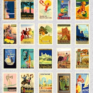 Set di cartoline spagnole n. 4 / Cartoline di viaggio europee d'epoca / Pacchetto di ristampe di poster decorativi