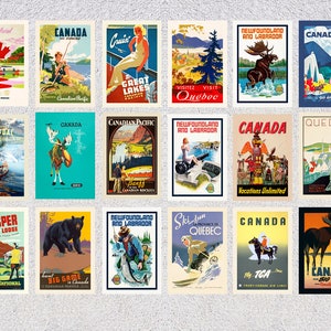 Lot de 18 cartes postales vintage du Canada, lot de cartes postales canadiennes, pack d'annonces de voyage, souvenirs canadiens rétro