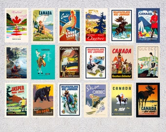 Jeu de 18 cartes postales vintage du Canada | Affiches de voyage rétro restaurées | Pack souvenir paysage canadien