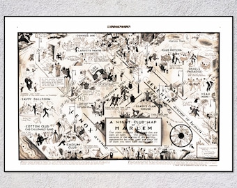 Night-Club Map of Harlem (1930s) – Vintage African-Americana – Historical Wall Art